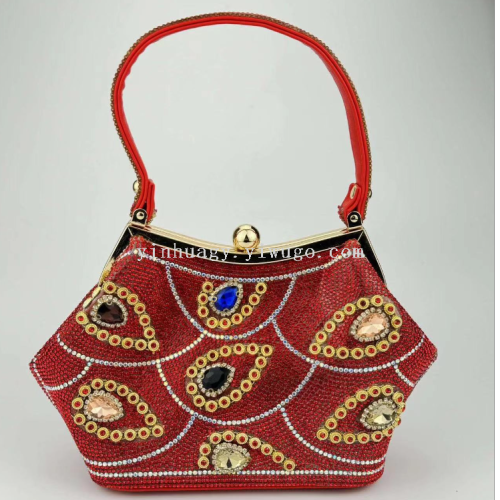 2025新款跨境手工彩色镶砖手提包旗袍晚宴包时尚女包拼接夹口包