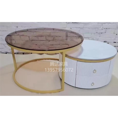 Light Luxury Stone Plate Coffee Table Combination Modern Simple High-End Rounded Corner Storage Floor Cabinet Retractable Size round Coffee Table