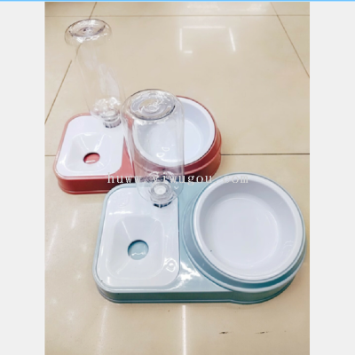 Factory Direct Sales Pet Feeding Bowl Neck Protection Drinking Water Feeding Dual-Purpose Basin (Pp Bowl + Bottle Cap + Water Bottle)