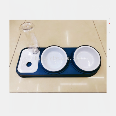 Factory Direct Sales Double Bowl Neck Protection Drinking Water Feeding Dual-Purpose Basin (2 Pp Bowls + Water Bottle + Color Box)