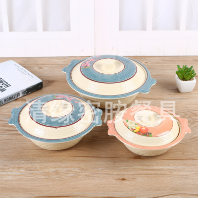 Three Specifications Are Available Melamine Tableware Foreign Trade round with Lid Double-Ear Bowl Printing Edge Bowl