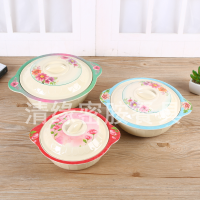 Melamine Tableware Foreign Trade round with Lid Double-Ear Bowl Printing and Edge Bowl Three Specifications Available