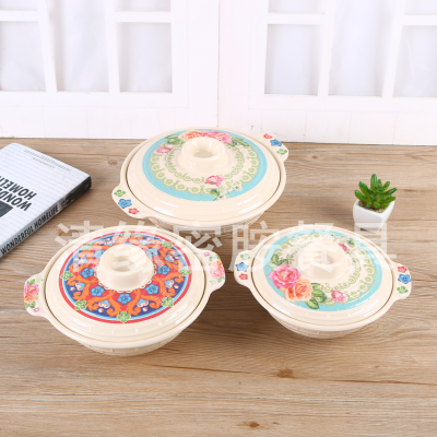 Melamine U Are Tureen Melamine Binaural Tureen round Porcelain-like Double Handle Soup Bowl with Lid and Lid Soup Bowl