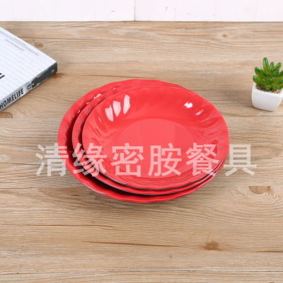 Melamine Color Plate Imitation Porcelain Tableware Plastic Disc Creative Lace Plate Hot Pot Restaurant Dish Commercial Snack Dish