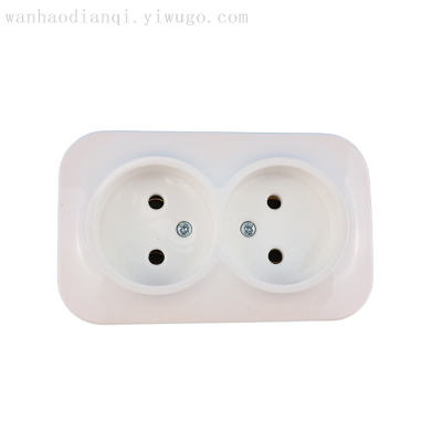 Double Flat Plug Four-Hole Switch Home Drop-Resistant Thick round Hole Interface Socket Solid Color round Corner Design Wall Switch