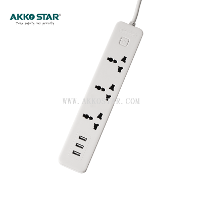 AKKO STAR 1 gang 3way +3USB 3M universal switch sockets  UK plug