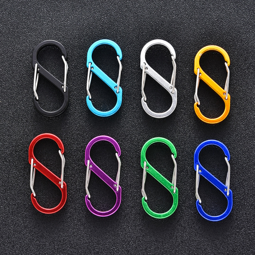 s-type climbing button carabiner outdoor aluminum alloy no. 5 8-word buckle mini spring hanging buckle kettle keychain steel wire 8-word buckle