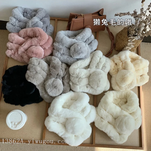 冬季保暖獭兔毛小围脖韩版甜美可爱真毛绒领子皮草围巾女毛毛脖套