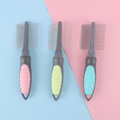 Pet Double-Row Comb One-Click Hair Removal Cat Hair Brush Pet Comb Pet Straight Comb Iron Row Comb