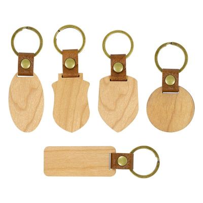 Keychain Cross-Border Wooden Key Buckle Wooden Keychain Gift Gift Customized DIY Creative Wooden Decoration