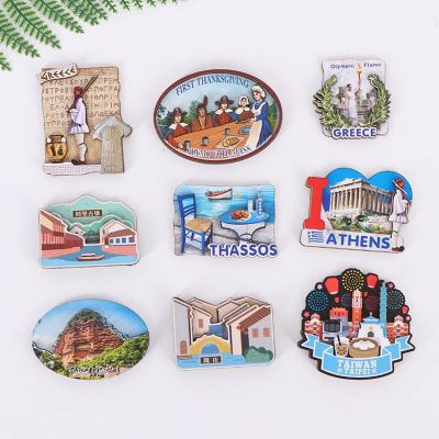 Factory Picture Making Wood Refridgerator Magnets Epoxy Wooden Fridge Magnet Refridgerator Magnets Scenic Spot Epoxy Wood Refridgerator Magnets Customization