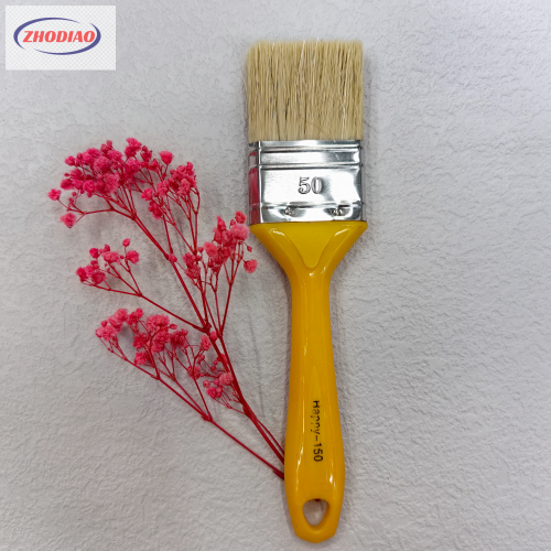 黄色加厚塑柄白毛油漆刷手柄可定做LOGO价格便宜非洲热卖款