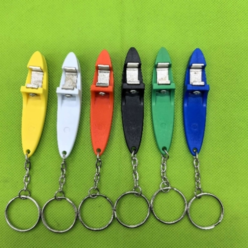 we supply canvas-shaped bottle opener with key chain， which can be divided into transparent color and solid color.