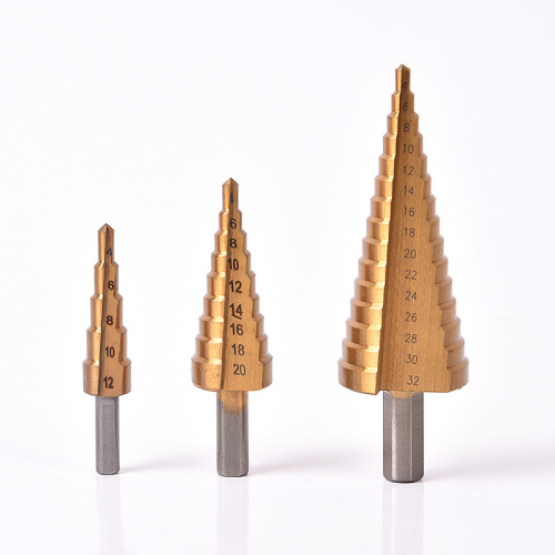 跨境六角柄直槽阶梯钻4-12 4-20 4-32三件套宝塔钻镀钛直槽六角柄