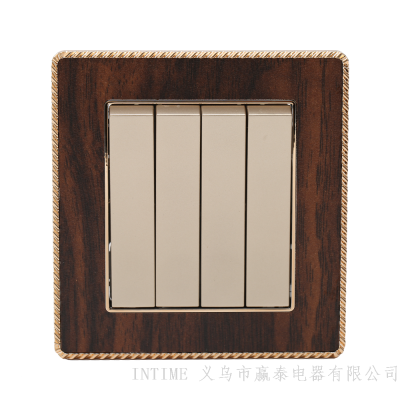 Four-Open Socket Wall Socket Imitation Wood Color Socket Pattern Frame with the Same Series of Other Products