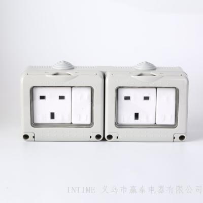 Waterproof and Rainproof Socket British Three-Hole Two-Position Second Section Socket Waterproof Box Socket Open-Mounted Outdoor Socket Outlets