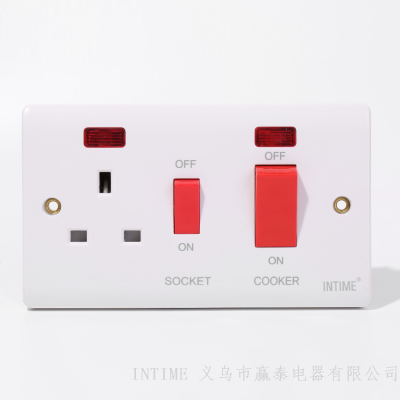 British Socket Three-Hole One-Bit Two-Open Socket Wall Socket Concealed Socket with Indicator Light Has the Same Series
