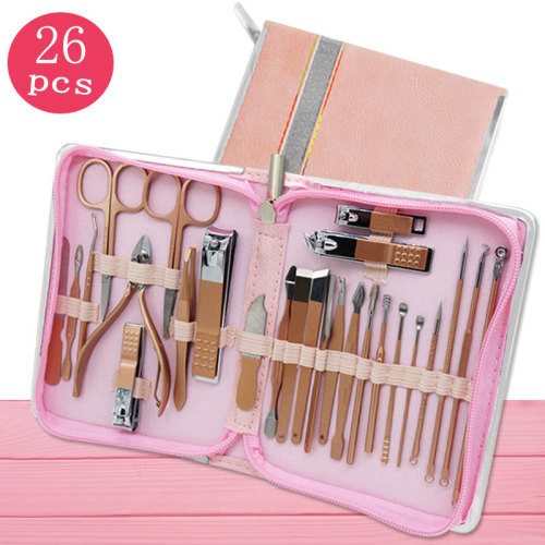 美甲工具不锈钢指甲钳指甲剪修脚刀套装修甲工具皮钳现货批发