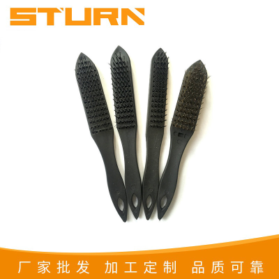 Black plastic handle steel wire brush Stainless steel wire brush play brush Copper plated steel wire brush Metal surface rust cleaning brush
