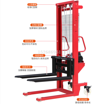 Semi-Electric Stacker Hydraulic Electric Stacker 1 Ton Manual Handling Lift Car Electric Forklift Stacker