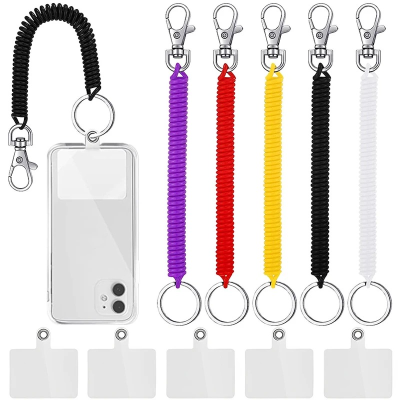 Universal Telescopic Spring Anti-theft Gasket Phone Lanyard Mobile Phone Charm Bracelet Straps Hanging Rope with Gasket Card