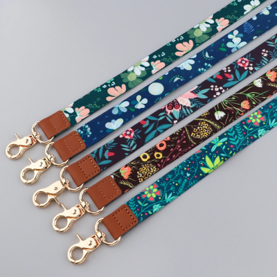 Ransitute R2801 Fashion Flowers Serie Leather Buckle Lanyard Badge Id Lanyards Phone Rope Key Lanyard Neck Straps Accessories