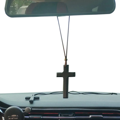 Car Cross Decorate Wood Hanging Ornaments Auto Rearview Mirror Trim Interior Crosses Safe Driving Gift