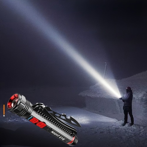 跨境强光手电筒户外防水USB充电伸缩变焦大功率LED 多功能水果刀