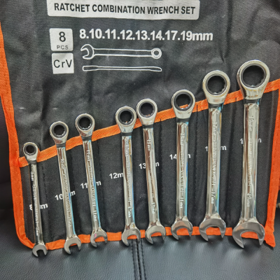 Ratchet Wrench 72-Tooth Double-Headed Wrench Cloth Bag Dual-Use Spanner Set 8-Piece Set Spanner Set Auto Repair Tools