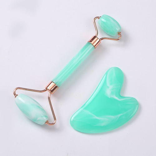 粉晶滚轮按摩器套装非玉石脸部双头滚轮按摩器面部美容刮痧美容棒