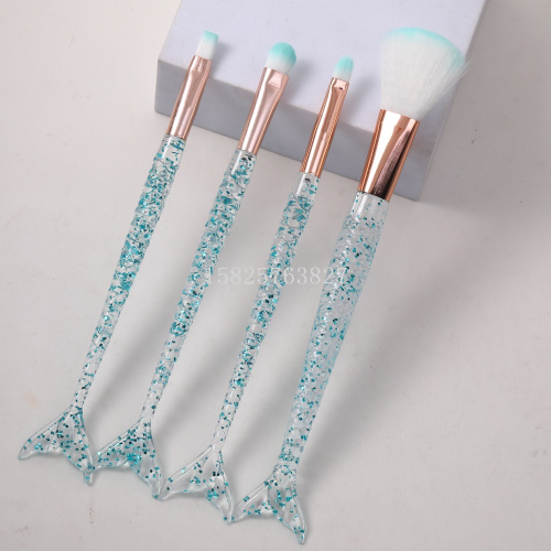 source manufacturer mermaid makeup brush 4 sets beginner makeup brush electroplating handle face powder blush brush eye shadow brush