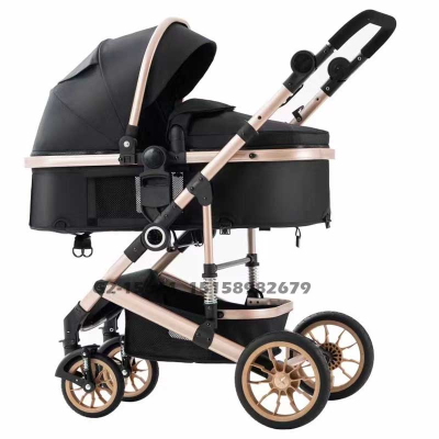 High Landscape Reclining Baby Stroller Foldable Boys and Girls Baby Stroller Front and Rear Shock Absorber Push Handle
