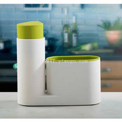 Kitchen Washing Bowl Scouring Sponge Storage Rack Detergent Soap Dispenser