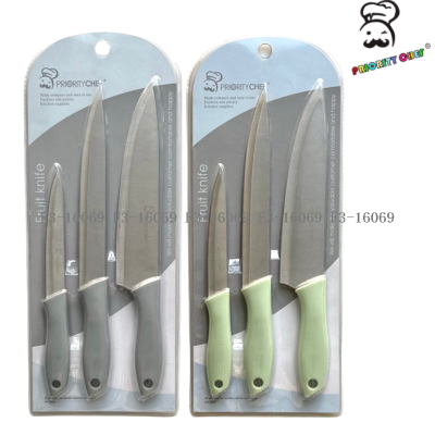 Factory Direct Sales Double-Sided Suction Card 3-Piece Knife Set Stainless Steel Chef Knife Cleaver Kitchen Knife Fruit Knife