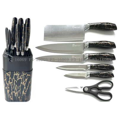 Marbling Knife Holder Sharp Stainless Steel Knife Seven-Piece Knife Holder with Sharpener Kitchen Knife Set 7-Piece Knives