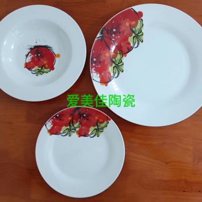 18-Head Ceramic round Roast Flower Tableware Set
