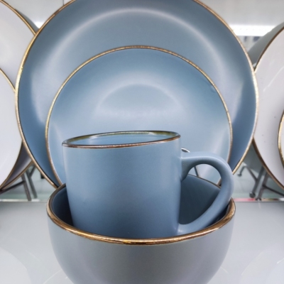 16-Piece Set Gilt Edging Porcelain Tableware Set Foreign Trade in Stock