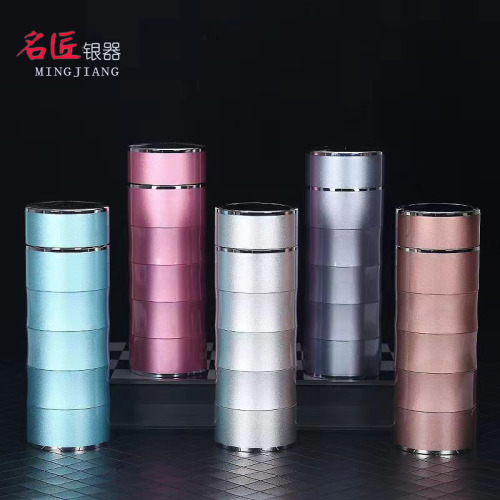 999纯银内胆保温杯男士足银情侣银杯子云南雪花银竹节女士银水杯
