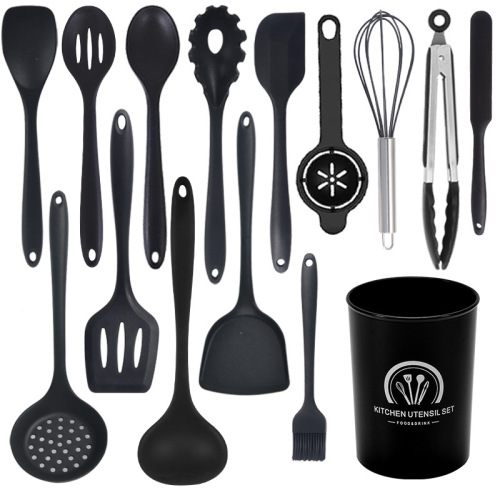 跨境现货15件硅胶烹饪厨具套装耐热厨房小工具不粘锅勺铲餐具套装