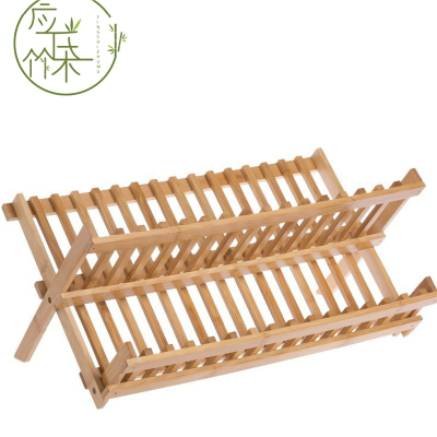 Bamboo Double-Layer Draining Dish Rack Kitchen Dish Rack Tableware Rack Foldable Draining Storage Rack Storage Rack