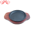 Df99278 Korean Grill Tray Teppanyaki Steak Plate Cast Iron Barbecue Plate Non-Stick Fry Pan with Wood Board