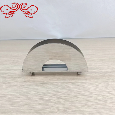 Df99230 Stainless Steel Fan-Shaped Dining Table with Feet Tissue Holder Hotel Napkin Holder Countertop Hollow Vertical Tissue Holder