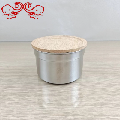 Df99033 Stainless Steel Bamboo Wood Cover Crisper round Lunch Box Thickened Multifunctional Refrigerator Refrigerated Storage Box