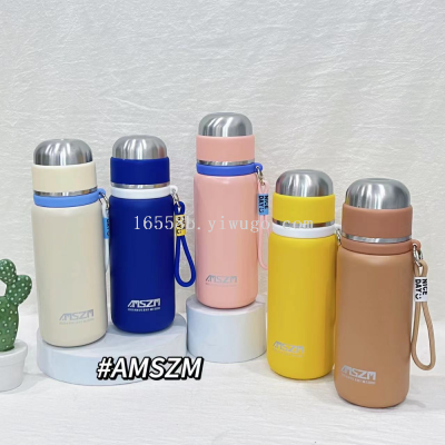 New Strap Light Luxury Cup 304 Stainless Steel Vacuum Backpack with Tea Compartment Portable Vacuum Cup