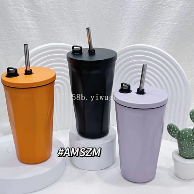 Diamond Cup Stainless Steel Vacuum Cup with Straw 304 Stainless Steel Coffee Cup