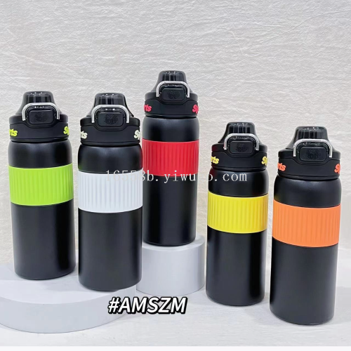 黑武士双饮手提运动保温杯户外便携式大容量吸管杯304不锈钢弹跳