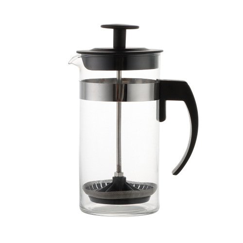 欧式手冲咖啡法压壶批发 家用黑色玻璃泡茶壶 创意简约圆盖冲茶杯
