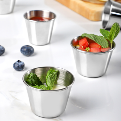 Stainless Steel Pudding Cup Seasoning Dish Western Food Creative Snack Plate French Fries Dish Tomato Sauce Black 