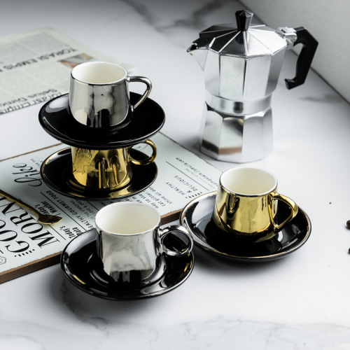 跨境供应新品中东金银陶瓷咖啡杯碟套装创意电镀下午茶杯礼盒装