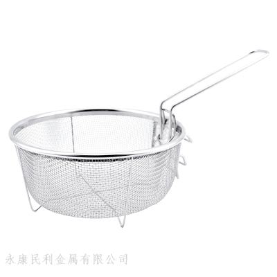 Kitchen Stainless Steel round Fry Basket Handle Movable French Fries Fried Chicken Filter Net Folding Drain Basket